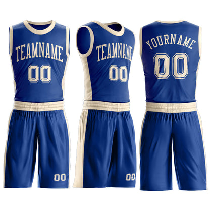 Custom Royal Cream Round Neck Basketball Uniform Jersey