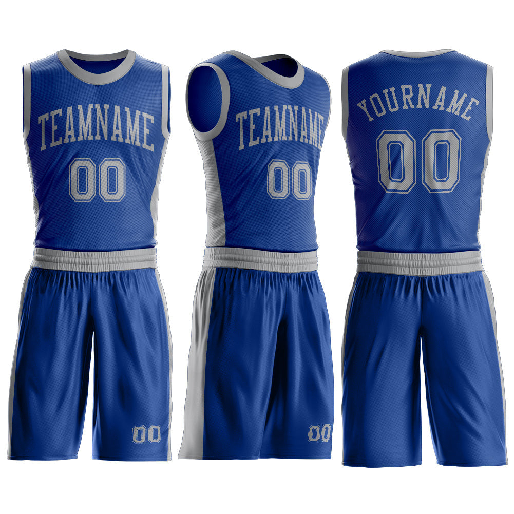 Custom Royal Gray Round Neck Basketball Uniform Jersey