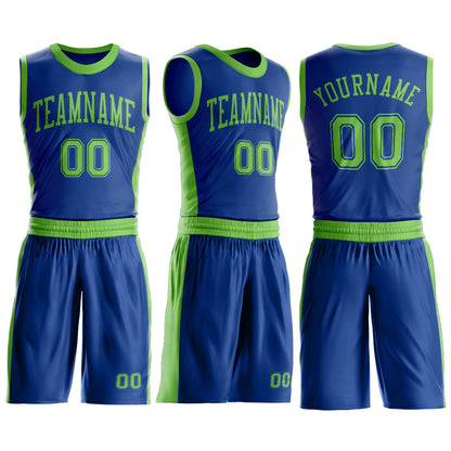Custom Royal Neon Green Round Neck Basketball Uniform Jersey
