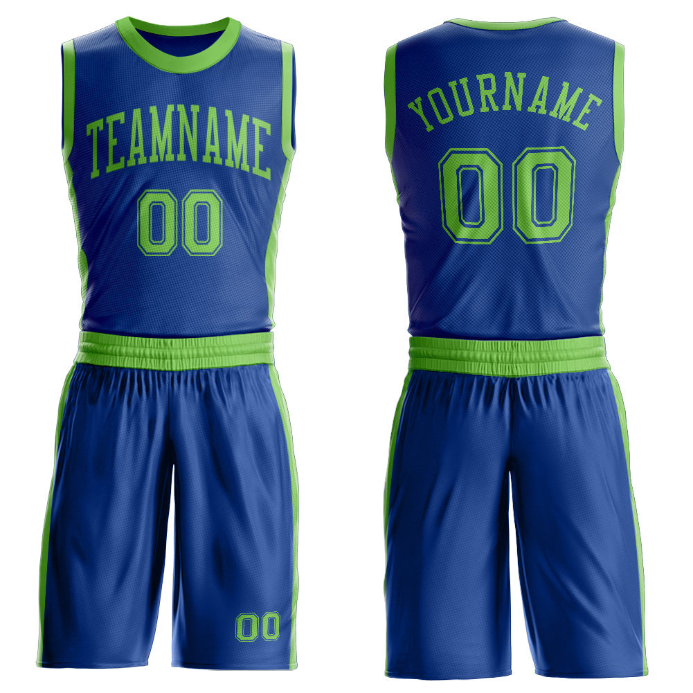 Custom Royal Neon Green Round Neck Basketball Uniform Jersey