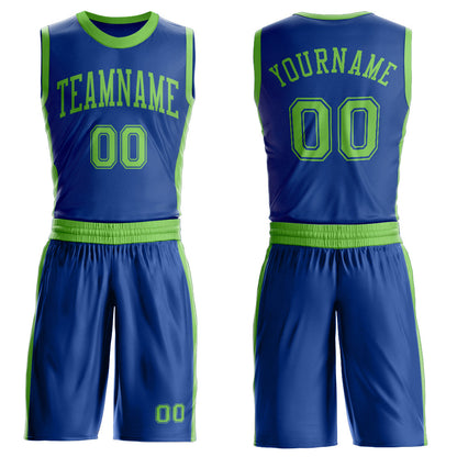Custom Royal Neon Green Round Neck Basketball Uniform Jersey