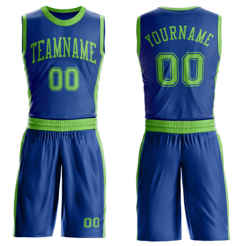 Custom Royal Neon Green Round Neck Basketball Uniform Jersey
