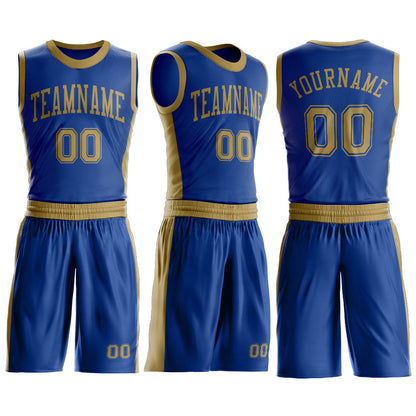 Custom Royal Old Gold Round Neck Basketball Uniform Jersey