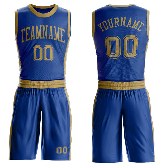 Custom Royal Old Gold Round Neck Basketball Uniform Jersey