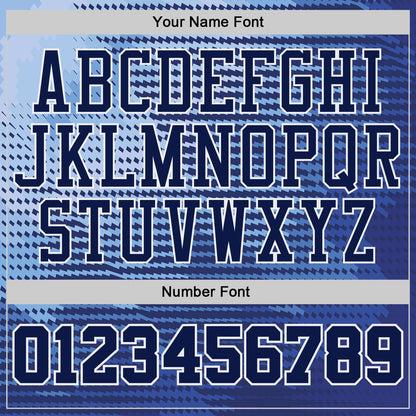 Custom Blue Navy White-Gold Gradient Geometric Stripe Round Neck Sublimation Basketball Uniform Jersey
