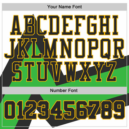 Custom White Black Green-Gold Triangle Geometric Stripe Round Neck Sublimation Basketball Uniform Jersey