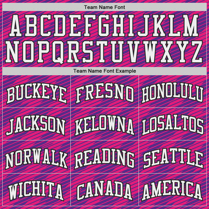Custom Purple White Hot Pink Black-Gold Geometric Stripe Round Neck Sublimation Basketball Uniform Jersey
