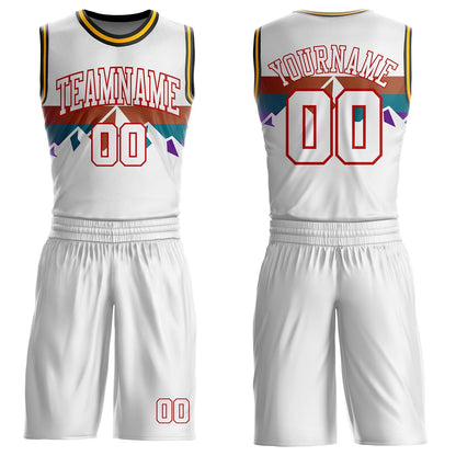 Custom White Texas Orange Teal Purple Red Black-Gold Mountain Geometric Stripe Round Neck Sublimation Basketball Uniform Jersey