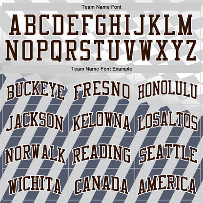 Custom White Brown Gray Navy-Yellow Checkerboard Diagonal Stripe Round Neck Sublimation Basketball Uniform Jersey