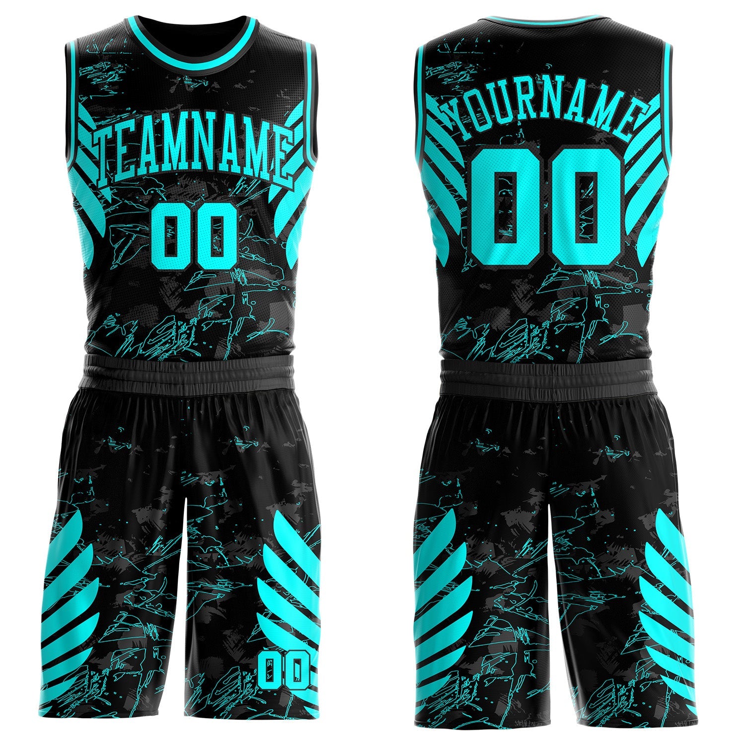 Custom Black-Blue Graffiti Wing Boho Style Round Neck Sublimation Basketball Uniform Jersey