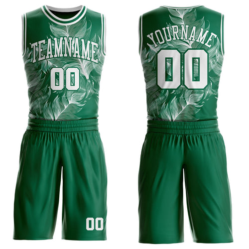Custom Kelly Green-White Feather Wing Boho Style Round Neck Sublimation Basketball Uniform Jersey