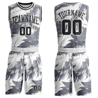Custom White Black-Gray Feather Wing Boho Style Round Neck Sublimation Basketball Uniform Jersey