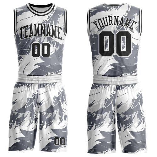 Custom White Black-Gray Feather Wing Boho Style Round Neck Sublimation Basketball Uniform Jersey