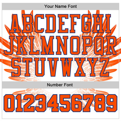 Custom White Orange-Royal Feather Wing Boho Style Round Neck Sublimation Basketball Uniform Jersey