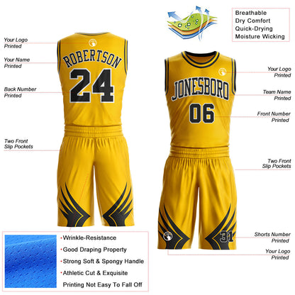 Custom Yellow Black-White Wing Boho Style Round Neck Sublimation Basketball Uniform Jersey
