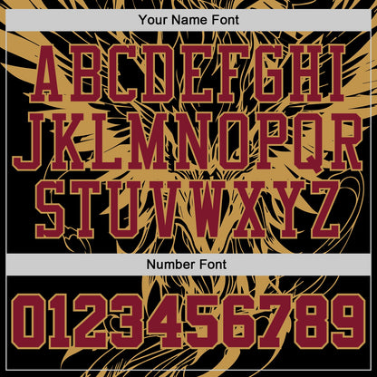 Custom Black Crimson-Old Gold Wing Boho Style Round Neck Sublimation Basketball Uniform Jersey