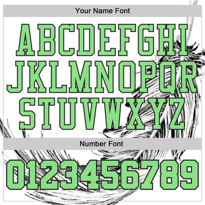 Custom White Pea Green-Black Feather Boho Style Round Neck Sublimation Basketball Uniform Jersey