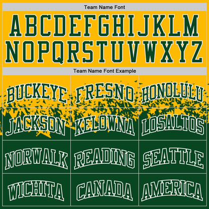 Custom Gold Green-White Shattered Geometric Side Panel Stripe Round Neck Sublimation Basketball Set Jersey