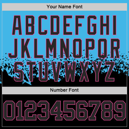 Custom Sky Blue Black-Pink Shattered Geometric Side Panel Stripe Round Neck Sublimation Basketball Set Jersey