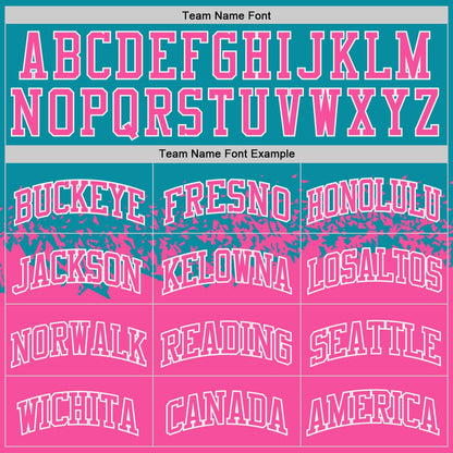 Custom Teal Pink-White Shattered Geometric Side Panel Stripe Round Neck Sublimation Basketball Set Jersey