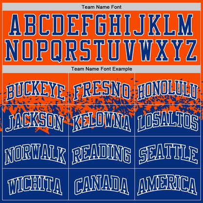 Custom Orange Royal-White Shattered Geometric Side Panel Stripe Round Neck Sublimation Basketball Set Jersey