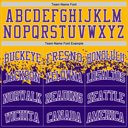 Custom Gold Purple-White Shattered Geometric Side Panel Stripe Round Neck Sublimation Basketball Set Jersey