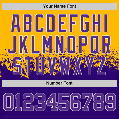 Custom Gold Purple-White Shattered Geometric Side Panel Stripe Round Neck Sublimation Basketball Set Jersey