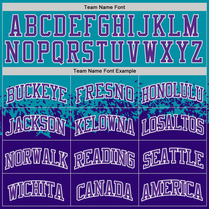 Custom Teal Purple-White Shattered Geometric Side Panel Stripe Round Neck Sublimation Basketball Set Jersey