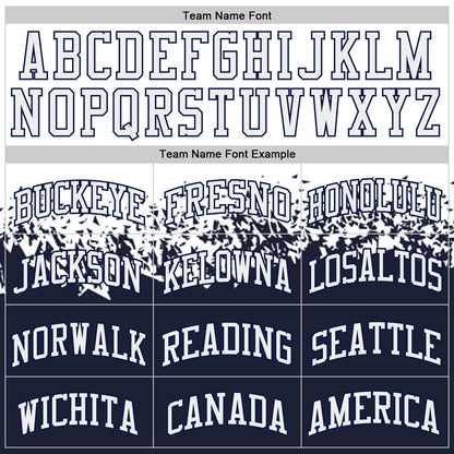 Custom White-Navy Shattered Geometric Side Panel Stripe Round Neck Sublimation Basketball Set Jersey