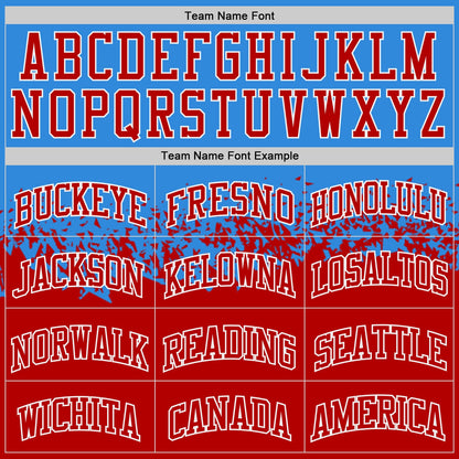 Custom Powder Blue Red-White Shattered Geometric Side Panel Stripe Round Neck Sublimation Basketball Set Jersey