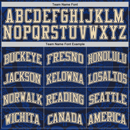 Custom Royal Cream-Navy Tribal Ethnic Aztec Sun Stone Side Panel Stripe Round Neck Sublimation Basketball Set Jersey