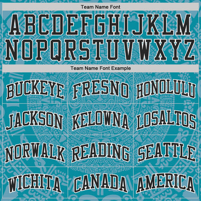 Custom Teal Black-White Tribal Ethnic Aztec Sun Stone Side Panel Stripe Round Neck Sublimation Basketball Set Jersey
