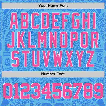 Custom Sky Blue Pink-White Tribal Ethnic Aztec Sun Stone Side Panel Stripe Round Neck Sublimation Basketball Set Jersey