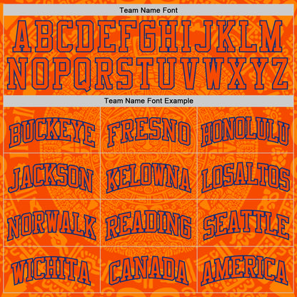 Custom Orange-Royal Tribal Ethnic Aztec Sun Stone Side Panel Stripe Round Neck Sublimation Basketball Set Jersey
