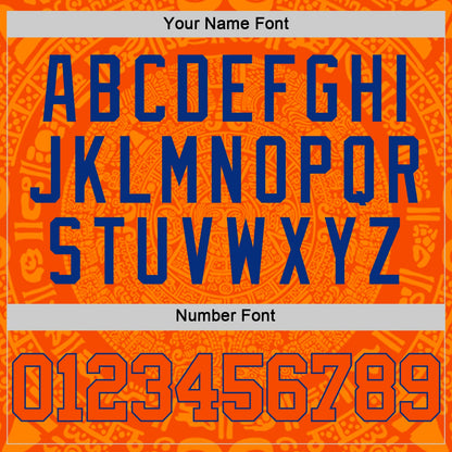 Custom Orange-Royal Tribal Ethnic Aztec Sun Stone Side Panel Stripe Round Neck Sublimation Basketball Set Jersey