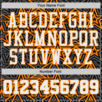 Custom Steel Gray White Bay Orange-Black Geometric Starburst Color Block Round Neck Sublimation Basketball Uniform Jersey