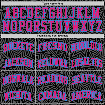Custom Black Hot Pink-Powder Blue Geometric Starburst Color Block Round Neck Sublimation Basketball Uniform Jersey