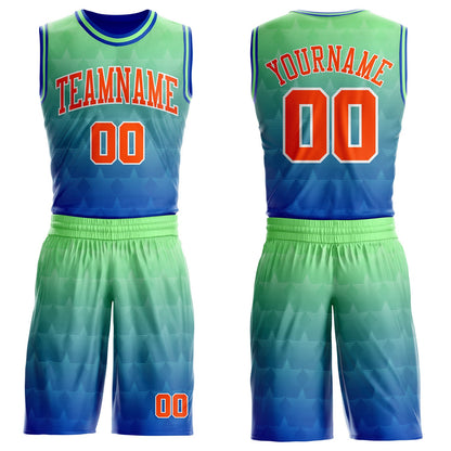 Custom Pea Green Orange Thunder Blue-White Star Dot Gradient Round Neck Sublimation Basketball Uniform Jersey