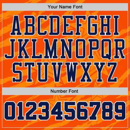 Custom Orange Navy-White Stripe Star Brush Stroke Round Neck Sublimation Basketball Uniform Jersey