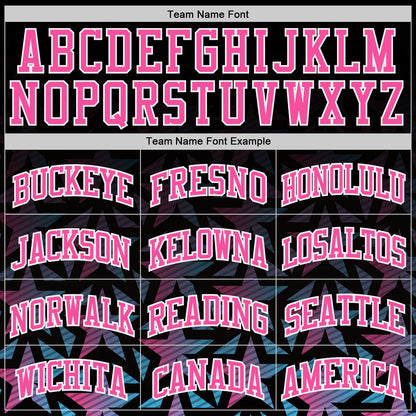 Custom Black Pink-White Gradient Star Round Neck Sublimation Basketball Uniform Jersey