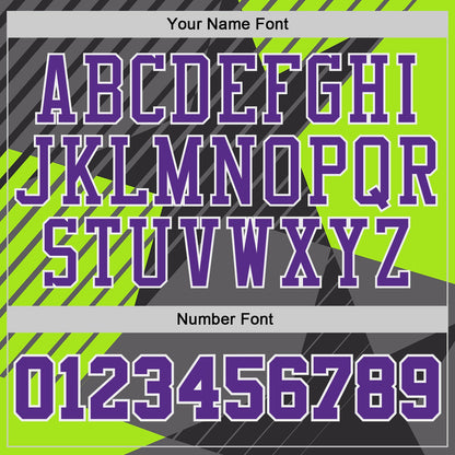 Custom Black Purple White-Neon Green Stripe Star Color Block Round Neck Sublimation Basketball Uniform Jersey