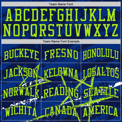 Custom Royal Neon Green-Navy Star Splatter Brush Stroke Round Neck Sublimation Basketball Uniform Jersey