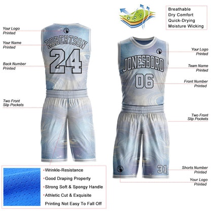 Custom Gray Black-White Nebula Starry Galaxy Space Round Neck Sublimation Basketball Uniform Jersey
