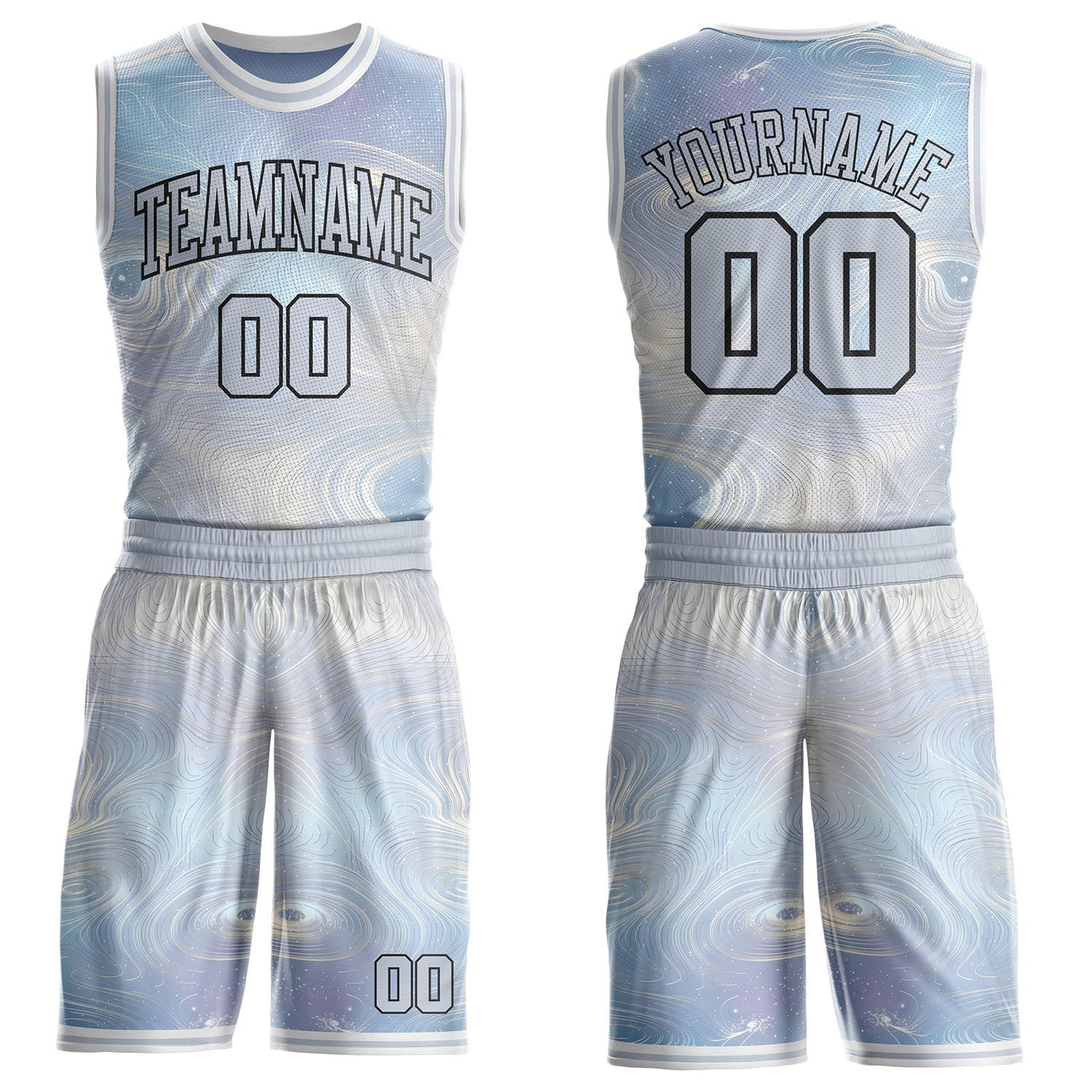 Custom Gray Black-White Nebula Starry Galaxy Space Round Neck Sublimation Basketball Uniform Jersey