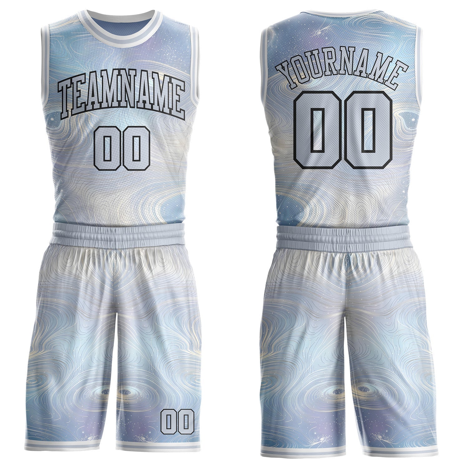 Custom Gray Black-White Nebula Starry Galaxy Space Round Neck Sublimation Basketball Uniform Jersey