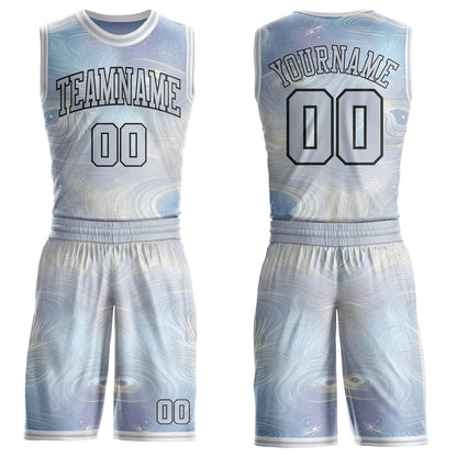 Custom Gray Black-White Nebula Starry Galaxy Space Round Neck Sublimation Basketball Uniform Jersey