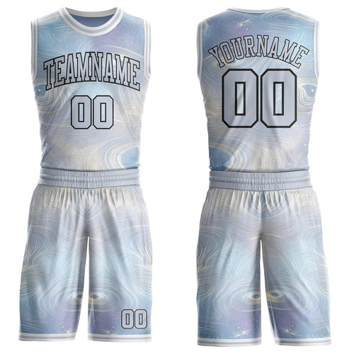 Custom Gray Black-White Nebula Starry Galaxy Space Round Neck Sublimation Basketball Uniform Jersey