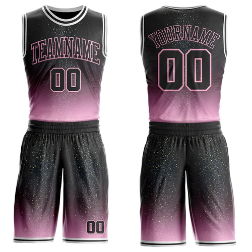 Custom Black Light Pink-White Nebula Starry Aurora Galaxy Space Round Neck Sublimation Basketball Uniform Jersey