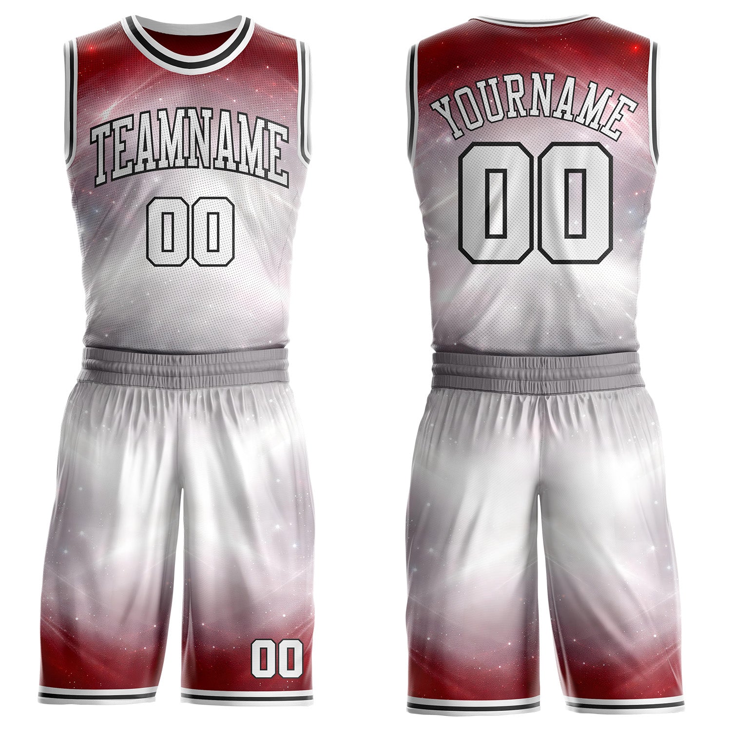 Custom Gray White Red-Black Nebula Starry Galaxy Space Round Neck Sublimation Basketball Uniform Jersey
