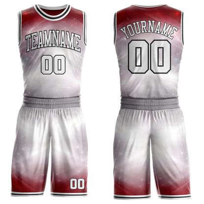 Custom Gray White Red-Black Nebula Starry Galaxy Space Round Neck Sublimation Basketball Uniform Jersey